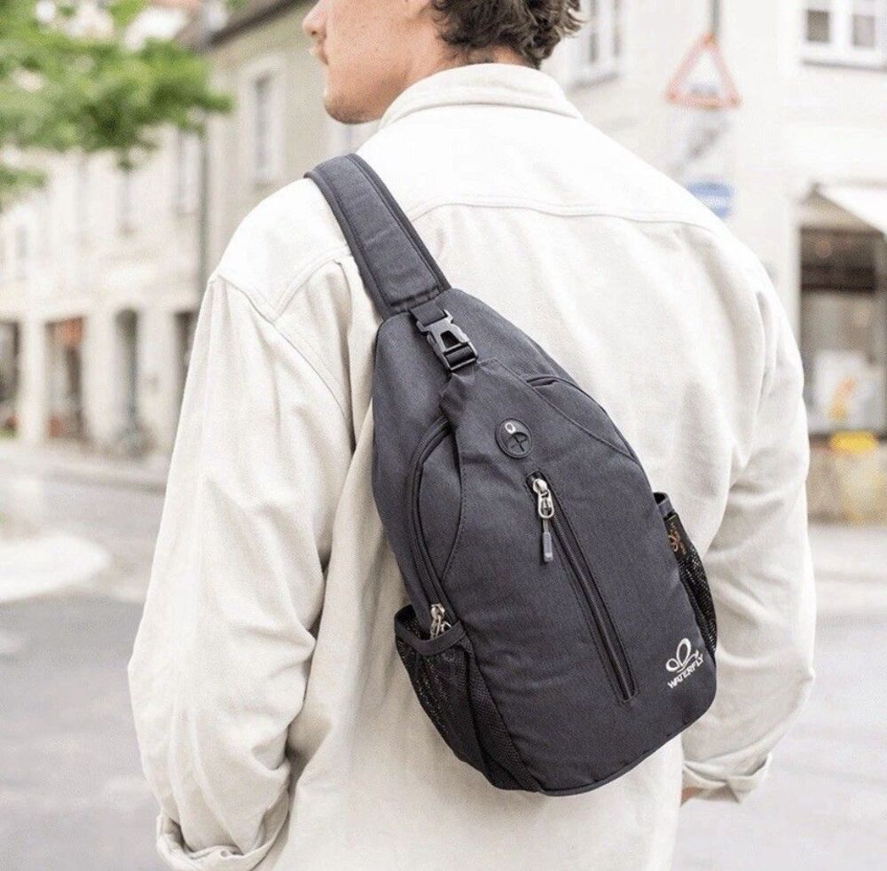 WATERFLY Crossbody Sling Backpack Sling Bag Gray Travel Hiking Chest Bag Daypack